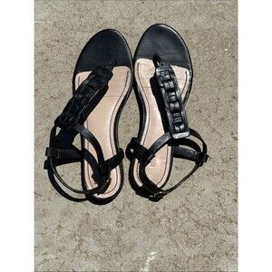 Pour La Victoire Black Braided T-Strap Sandals
